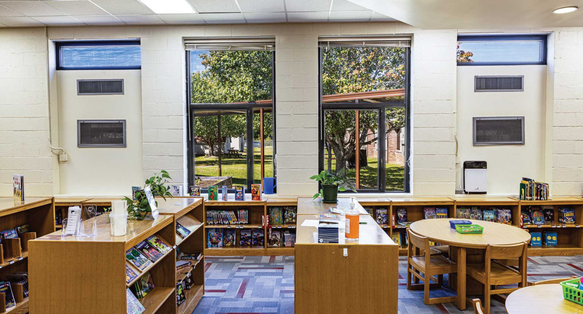 Inside view of a school library in South Carolina.