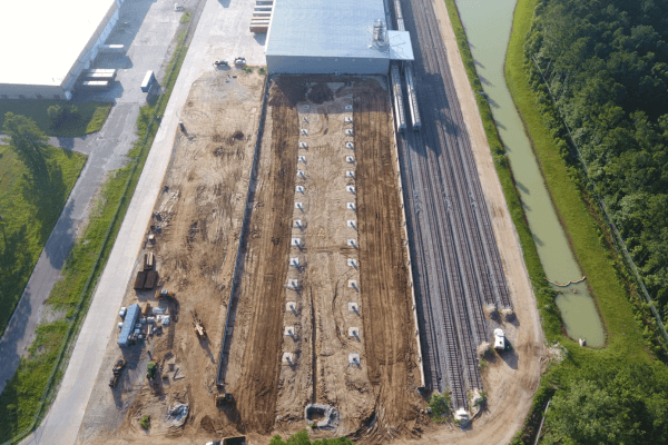 Aerial view of site work by Thompson Construction.